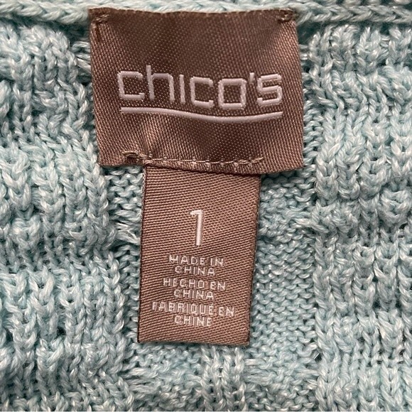 Chico's Aqua Blue Open Front Crochet Knit Cardigan Size Chico's 1 - Picture 7 of 9